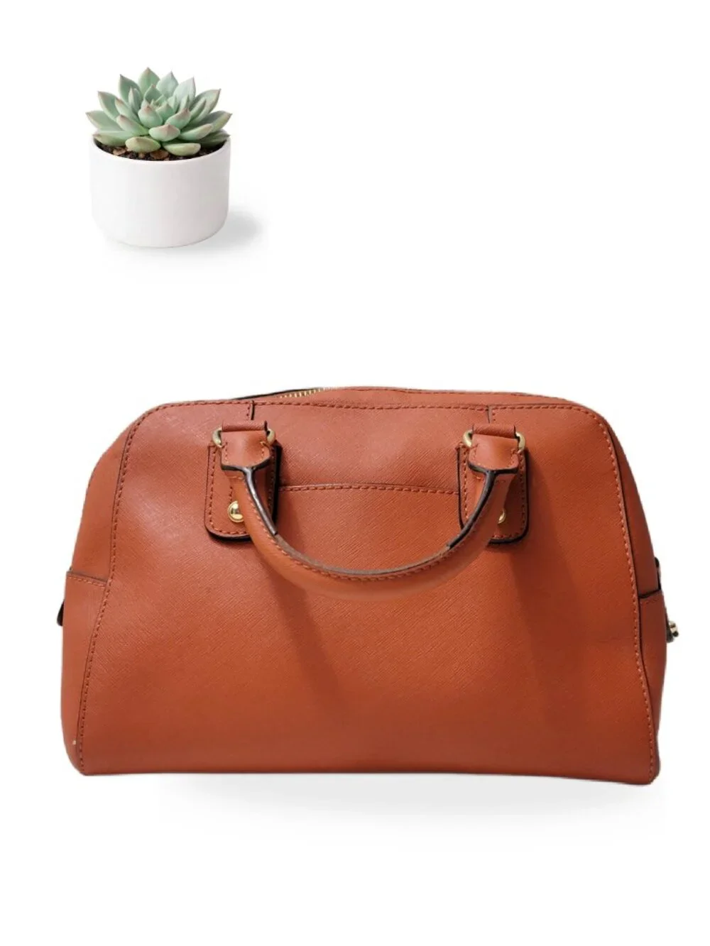 Michael Kors Small Satchel Burnt Orange Saffiano Leather Gold Top Handle Bag